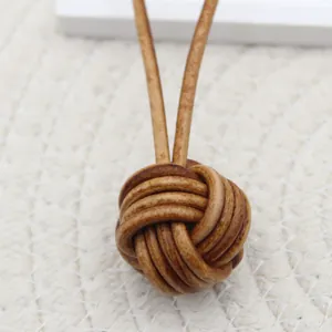 Vintage handmade woven cowhide leather monkey fist knot keychain pendant accessory