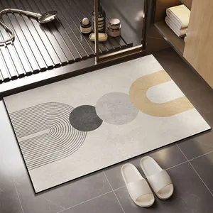 Modern minimalist absorbent bathroom floor mat with geometric art pattern design for home bath