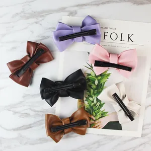 Set van handgemaakte PU-leren strik haarspeldjes in diverse kleuren met krokodillenklem