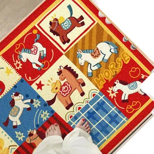 Festive colorful 2026 Year of the Horse welcome mat with cartoon horse print designs