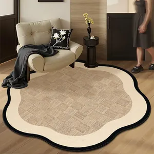Vintage Franse ronde bloemvormige tapijt met geweven textuur voor de woonkamer