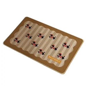 Woven linen bath mat featuring a cute dachshund cartoon pattern for bathroom decor