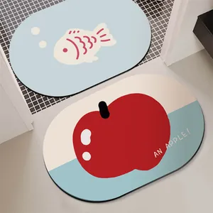 Tappetino da Bagno Assorbente in Fango di Diatomee Antiscivolo Asciugatura Rapida Ovale Cartoon Sigillo Mela Cane Ingresso Bagno