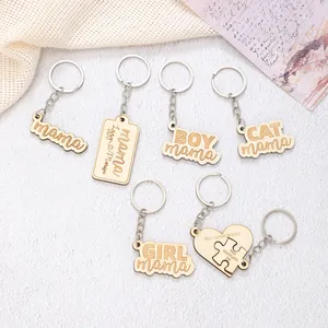 Creative Personalized Wooden Keychain Puzzle Heart Letter Mama Wood Pendant Laser Engraved Key Ring Gift For Women Mother Day