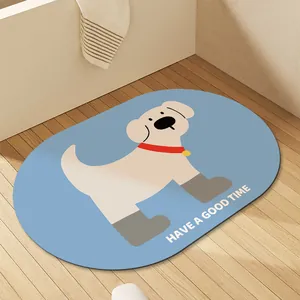 Tappetino da bagno assorbente in terra di diatomee blu con simpatico cane cartone