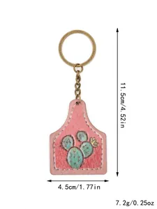 Western style cactus wood tag keychain detail showing 11.5cm length and 7.2g weight