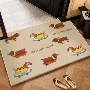Paillasson d'Entrée Imprimé Teckel Dessin Animé TPR Polyester Antidérapant Absorbant Résistant à la Saleté Tapis de Sol Décoration Maison