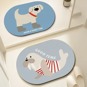 Tappetini da bagno assorbenti in terra di diatomee con illustrazioni di animali antiscivolo