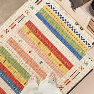 Vibrant dopamine style TPR loop pile entrance mat with non-slip rainbow design.