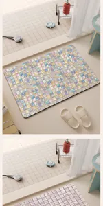 Colorful iridescent mosaic tile bathroom mat shown in a modern home shower setting