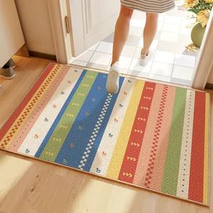 Colorful striped entryway floor mat with non-slip TPR backing for indoor home use