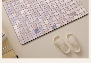 Close-up detail of a colorful lilac mosaic pattern diatomaceous earth bathroom floor mat