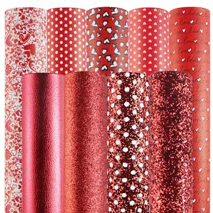 Lot de Feuilles de Cuir Synthétique à Motif de Coeur de la Saint-Valentin Cuir Texturé Lychee pour Bricolage Boucles d'Oreilles