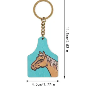 Western farm style horse head wood keychain pendant with height and width measurements