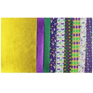 Set di fogli in finta pelle PU tema Mardi Gras per orecchini e fiocchi per capelli DIY