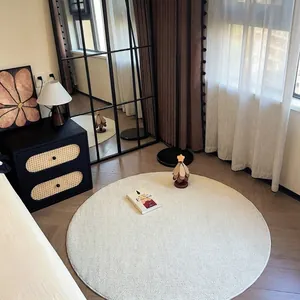 Tapis rond antidérapant en imitation sisal blanc cassé pour salon et chambre moderne