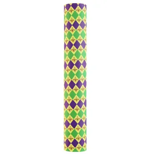 Rotolo di pelle PU Mardi Gras con motivo a rombi viola verde e giglio dorato per DIY