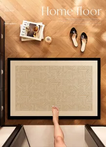 Draufsicht auf saugfähige Kieselalgen-Badematte mit retro-geometrischem Muster auf Boden