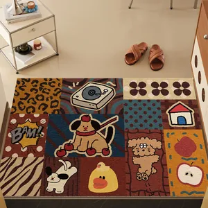 Felpudo de PVC con Diseño de Patchwork Animado Retro Antideslizante Resistente a la Suciedad Alfombra de Bucle Recortable Estilo Vintage para Entrada Hogar