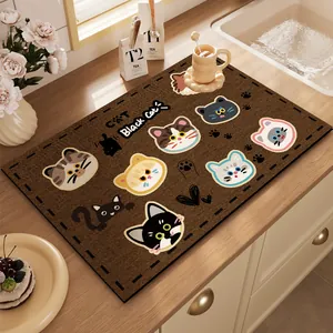 Tappetino per Macchina da Caffè Cartone Animato Gatto Cane Assorbente PVC Texture Fango Diatomaceo Antiscivolo Scolapiatti Cucina