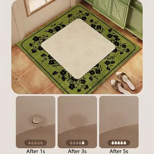 Quadratische Badematte mit Blumenmuster, rutschfeste, schnell trocknende Kieselgur-Matte