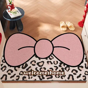 Paillasson d'Entrée Nœud Papillon Imprimé Léopard en PVC Silk Ring Welcome Home Antidérapant pour Décoration Intérieure Extérieure