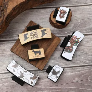 Western Style Hair Claw Clips Set Faux Leather Cow Pattern Shark Clips For Women Vintage Highland Cow Rooster Hair Accessories