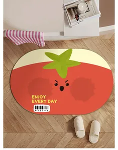 Detailopname van een schattig tomaatpatroon op een diatomeeënaarde badmat voor de badkamer