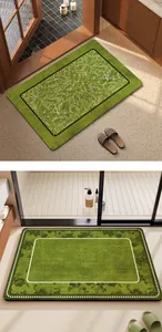 Green floral fast-drying diatom mud bathroom mat with absorbent non-slip backing