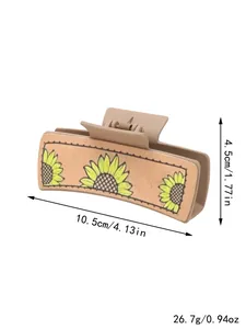 Detailed dimensions of this Western style sunflower pattern leather hair claw clip for women.