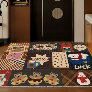 Alfombra de entrada retro de dibujos animados con motivos de animales y patrones