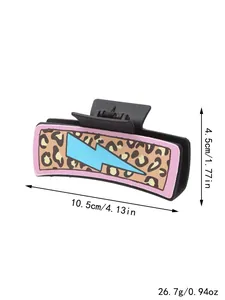 Detailed view of stylish leopard print leather hair claw clip showing exact dimensions