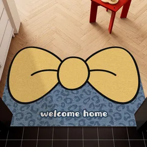 Paillasson imprimé léopard bleu avec nœud jaune et texte Welcome Home entrée