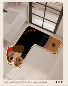 L-förmige Badematte mit Cartoon-Hund aus Diatomeenerde für ein modernes Badezimmer