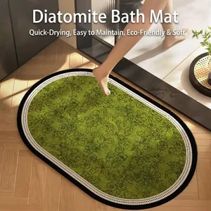 Vintage Floral Diatom Mud Bath Mat Absorbent Quick Drying Non-Slip Bathroom Rug Soft Floor Pad For Washroom Entrance Home Decor