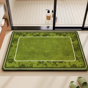 Green floral absorbent bathroom mat with non-slip quick-dry diatom mud material