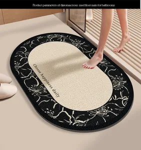 Tappeto da bagno ovale in terra di diatomee con motivo floreale e citazione positiva