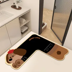 L-förmige Badematte aus Diatomeenerde mit süßem Cartoon-Hund und Good Luck
