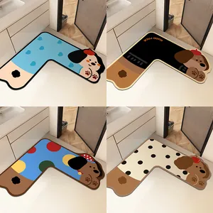 Cartoon L-förmige saugfähige Diatomeenschlamm-Badematte mit rutschfestem Design