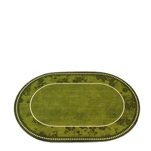 Elegant green oval diatom mud bathroom mat with floral pattern and non-slip bottom
