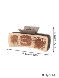 Pince à cheveux en cuir style western imprimé tournesol avec dimensions précises