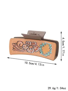Western style floral pattern hair claw clip with detailed size and weight dimensions