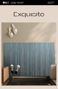 Exquisite blue loop velvet door mat with non-slip texture in modern entryway lifestyle scene