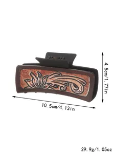 Western-Stil Haarklammer mit Sonnenblumenmuster aus Leder mit Maßangaben 10,5 cm