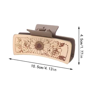 Pince à cheveux motif tournesol style western en cuir pour femmes, longueur 10,5 cm