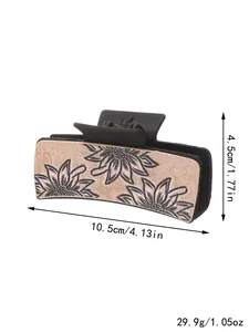 Detaillierte Ansicht einer Western-Sonnenblumen-Leder-Haarklammer mit Maßangaben.