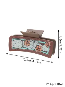 Detailed view of Western style brown cactus hair claw clip showing precise dimensions and weight