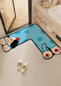 L-shaped cartoon dog bath mat for bathroom corner with anti-slip and absorbent features