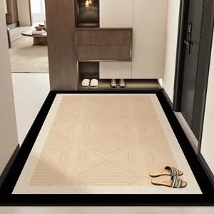 Modern minimalist non-slip entrance mat with geometric pattern and looped velvet texture