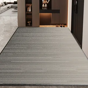 Modern grey entrance mat with elegant linear texture for minimalist indoor home foyer decor